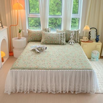 91家纺网 家纺一手货源 找家纺 罗艺轩 2024新款全棉蕾丝夹棉床裙巴黎春天系列三件套 花枝雅韵