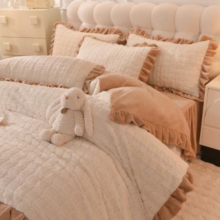 91家纺网 家纺一手货源 找家纺 （总）韩约 2023韩约新款1母婴级兔兔绒牛奶绒韩版四件套-床裙款