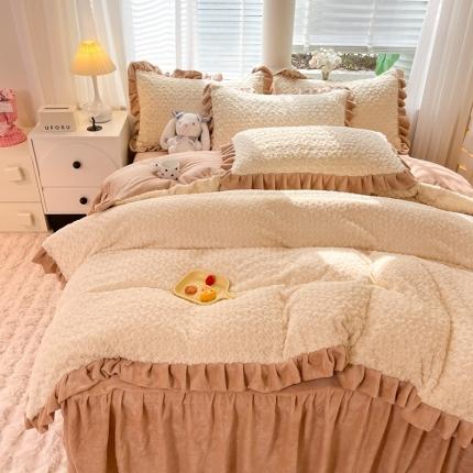 91家纺网 家纺一手货源 找家纺 （总）韩约 2023韩约新款1母婴级兔兔绒牛奶绒韩版四件套-床裙款