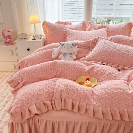 91家纺网 家纺一手货源 找家纺 （总）韩约 2023韩约新款1母婴级兔兔绒牛奶绒韩版四件套-床裙款