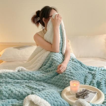 91家纺网 家纺一手货源 找家纺 欧邦 新款A类金龟绒提花豆豆绒毯子羊羔绒双层毛毯 薄荷绿