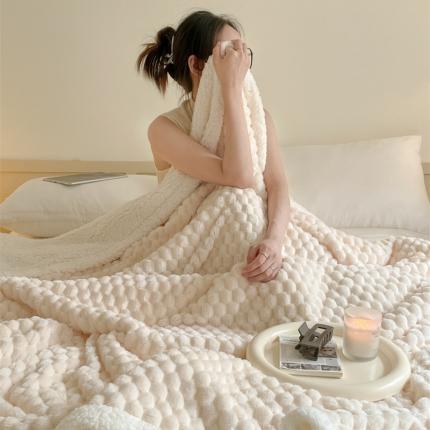 91家纺网 家纺一手货源 找家纺 欧邦 新款A类金龟绒提花豆豆绒毯子羊羔绒双层毛毯 星光白