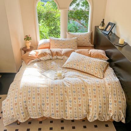 91家纺网 家纺一手货源 找家纺 一比一新款直播爆款超柔提花小竺棉法式复古亲肤水洗四件套动物乐园