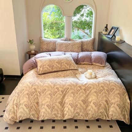 91家纺网 家纺一手货源 找家纺 一比一 新款直播爆款超柔提花小竺棉法式复古亲肤水洗四件套澜影