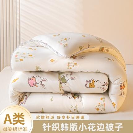 91家纺网 家纺一手货源 找家纺 帕拉美拉 2025新款母婴级针织印花韩版小花边冬被 欢乐小兔