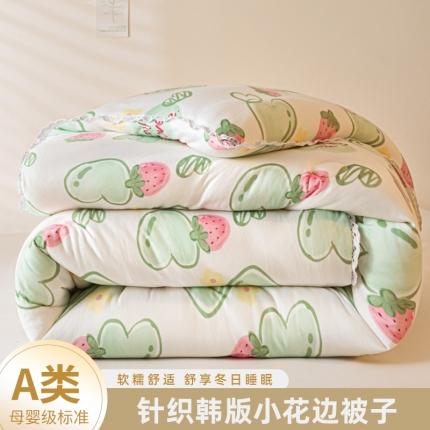 91家纺网 家纺一手货源 找家纺 帕拉美拉 2025新款母婴级针织印花韩版小花边冬被 爱心草莓