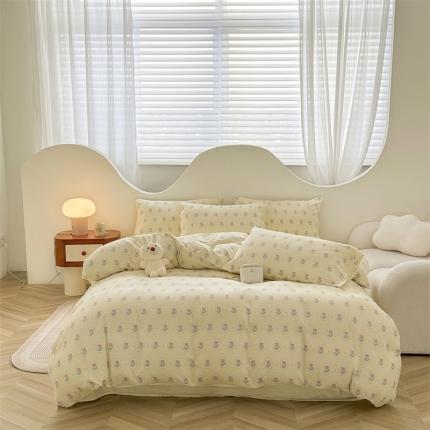 91家纺网 家纺一手货源 找家纺 优眠坊 2025新款全棉双层纱四件套 黄色郁金香