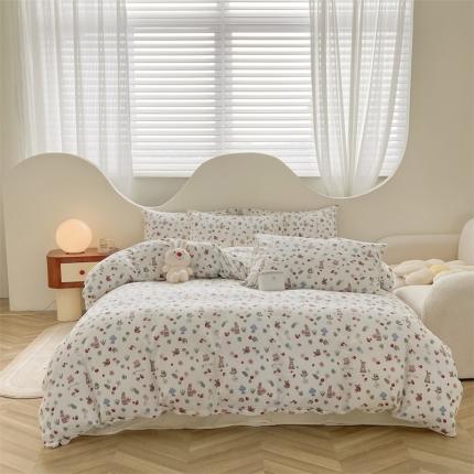 91家纺网 家纺一手货源 找家纺 优眠坊 2025新款全棉双层纱四件套 花环小兔