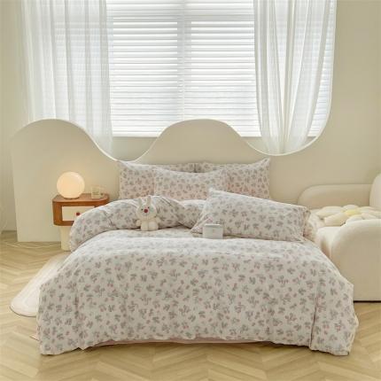 91家纺网 家纺一手货源 找家纺 优眠坊 2025新款全棉双层纱四件套 花季