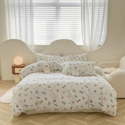 91家纺网 家纺一手货源 找家纺 优眠坊 2025新款全棉双层纱四件套 恐龙乐园