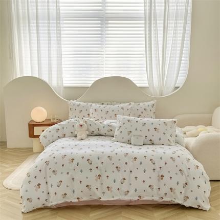 91家纺网 家纺一手货源 找家纺 优眠坊 2025新款全棉双层纱四件套 蘑菇小兔