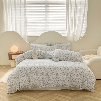 91家纺网 家纺一手货源 找家纺 优眠坊 2025新款全棉双层纱四件套 小象北北