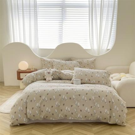 91家纺网 家纺一手货源 找家纺 优眠坊 2025新款全棉双层纱四件套 珍妮兔兔花