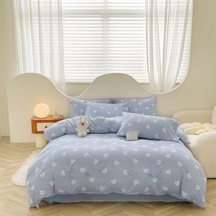 91家纺网 家纺一手货源 找家纺 优眠坊 2025新款全棉双层纱四件套 早安小熊