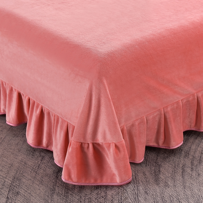 91家纺网 家纺一手货源 找家纺 盈超2023新款A类高克重印花牛奶绒金貂绒床裙款保暖绒四件套 郁金香