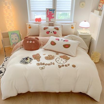 91家纺网 家纺一手货源 找家纺 （总）蜜柚 2024新款直播电商爆款卡通高克重牛奶绒贝壳边毛巾绣四件套