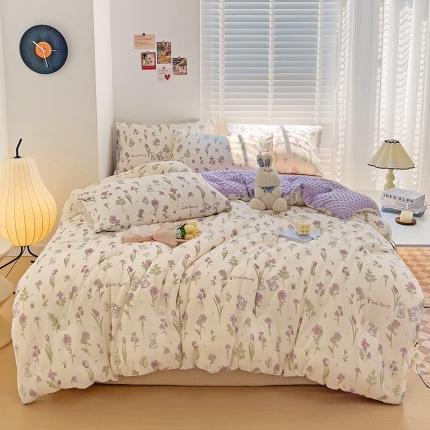 91家纺网 家纺一手货源 找家纺 寐居 2023新款水洗双层纱+豆豆绒 A类大豆抗菌被莫奈花园