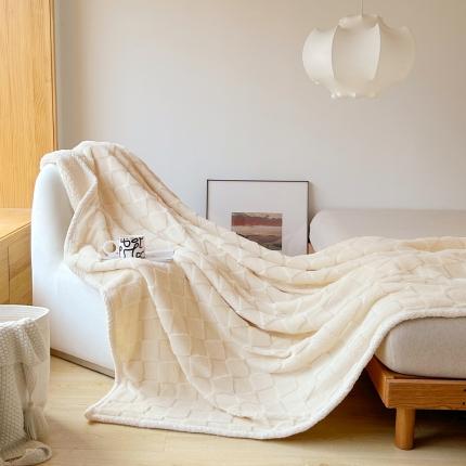 91家纺网 家纺一手货源 找家纺 梦舒羽 2025直播新款高克重塔芙绒羊羔绒多功能盖毯毛毯 棋盘格白