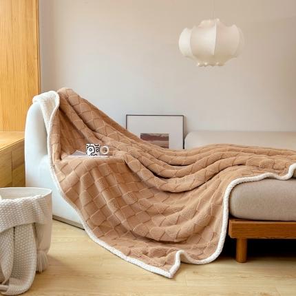 91家纺网 家纺一手货源 找家纺 梦舒羽 2025直播新款高克重塔芙绒羊羔绒多功能盖毯毛毯 棋盘格咖