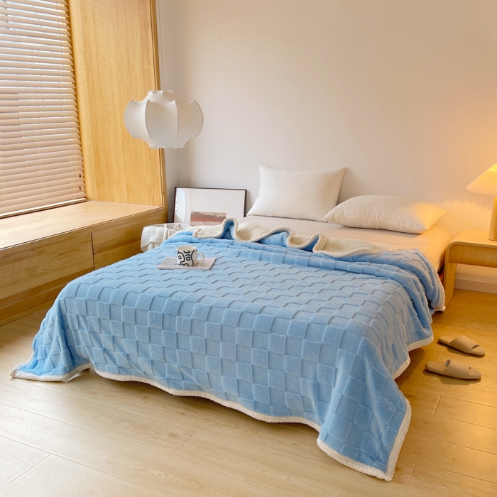 91家纺网 家纺一手货源 找家纺 梦舒羽 2025直播新款高克重塔芙绒羊羔绒多功能盖毯毛毯 棋盘格兰