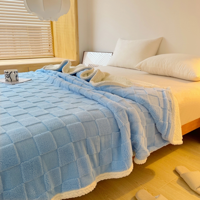 91家纺网 家纺一手货源 找家纺 梦舒羽 2025直播新款高克重塔芙绒羊羔绒多功能盖毯毛毯 棋盘格兰