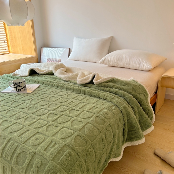 91家纺网 家纺一手货源 找家纺 梦舒羽 2025直播新款高克重塔芙绒羊羔绒多功能盖毯毛毯 简爱 绿