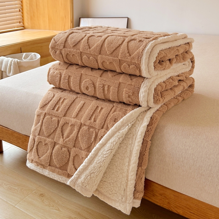 91家纺网 家纺一手货源 找家纺 梦舒羽 2025直播新款高克重塔芙绒羊羔绒多功能盖毯毛毯 简爱 咖