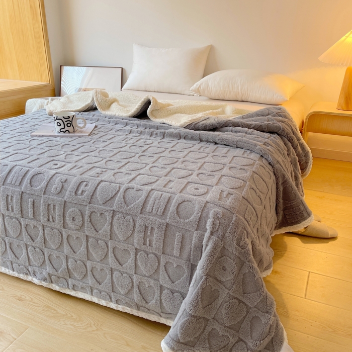 91家纺网 家纺一手货源 找家纺 梦舒羽 2025直播新款高克重塔芙绒羊羔绒多功能盖毯毛毯 简爱 灰