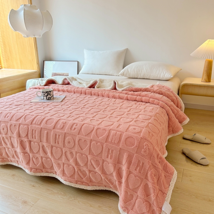 91家纺网 家纺一手货源 找家纺 梦舒羽 2025直播新款高克重塔芙绒羊羔绒多功能盖毯毛毯 简爱 粉