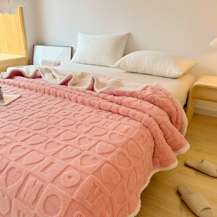 91家纺网 家纺一手货源 找家纺 梦舒羽 2025直播新款高克重塔芙绒羊羔绒多功能盖毯毛毯 简爱 粉