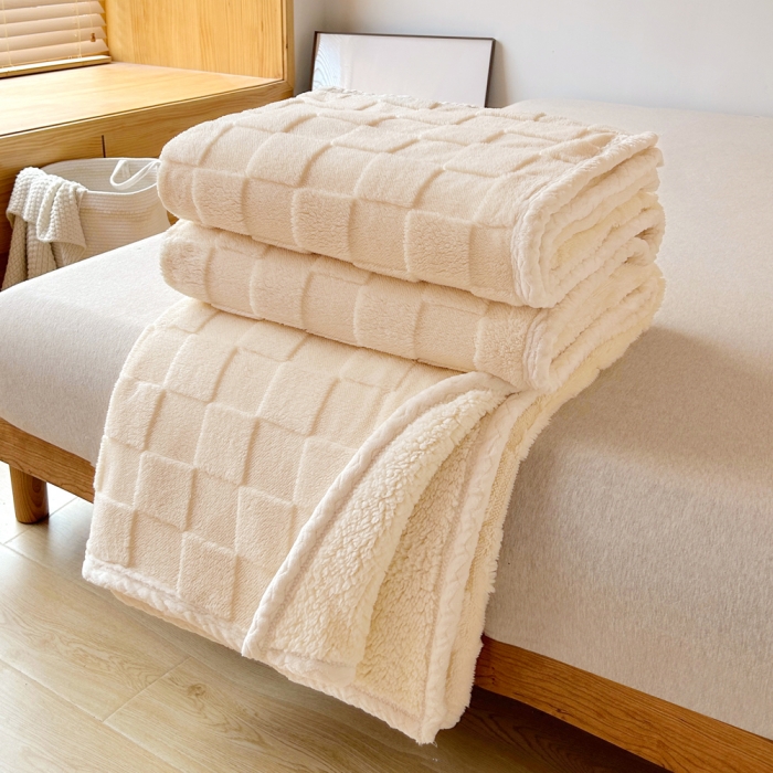 91家纺网 家纺一手货源 找家纺 梦舒羽 2025直播新款高克重塔芙绒羊羔绒多功能盖毯毛毯 简爱 白