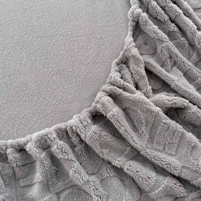 91家纺网 家纺一手货源 找家纺 梦舒羽 2025直播爆款牛奶绒塔芙绒纯色雕花床笠三件套 浪漫字母 灰