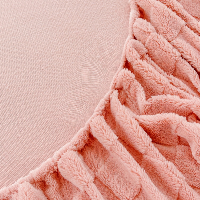 91家纺网 家纺一手货源 找家纺 梦舒羽 2025直播爆款牛奶绒塔芙绒纯色雕花床笠三件套 拼图 粉