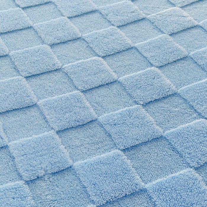 91家纺网 家纺一手货源 找家纺 梦舒羽 2025直播爆款牛奶绒塔芙绒纯色雕花床笠三件套 拼图 蓝