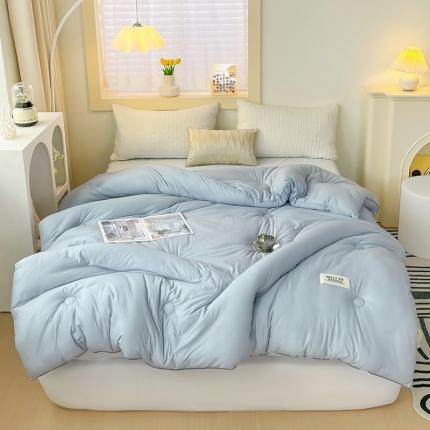 91家纺网 家纺一手货源 找家纺 寐居 2023新款提花暖绒亲肤被蓝灰