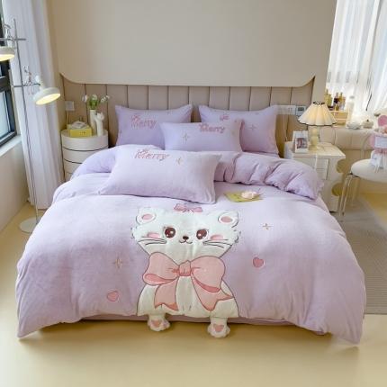 91家纺网 家纺一手货源 找家纺 （总）新款牛奶绒毛绒贴布绣花保暖四件套-玛丽