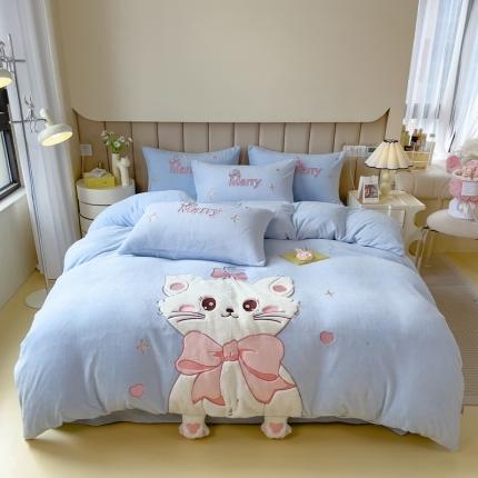 91家纺网 家纺一手货源 找家纺 新款牛奶绒毛绒贴布绣花保暖四件套-玛丽 玛丽-兰