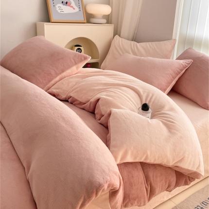 91家纺网 家纺一手货源 找家纺 （总）古吉梦 2023新款牛奶绒纯色双拼（跑量款）四件套