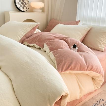 91家纺网 家纺一手货源 找家纺 （总）古吉梦 2023新款牛奶绒纯色双拼（跑量款）四件套