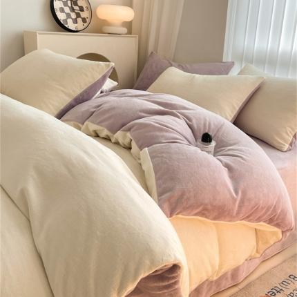 91家纺网 家纺一手货源 找家纺 （总）古吉梦 2023新款牛奶绒纯色双拼（跑量款）四件套