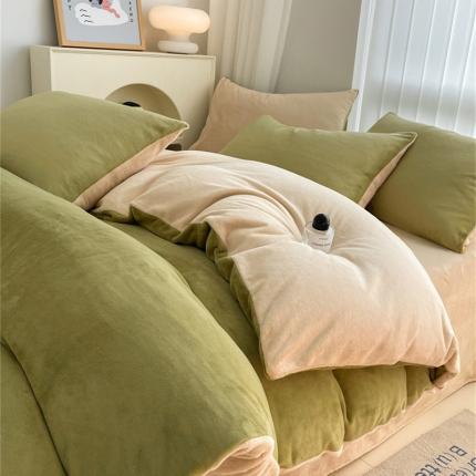 91家纺网 家纺一手货源 找家纺 （总）古吉梦 2023新款牛奶绒纯色双拼（跑量款）四件套