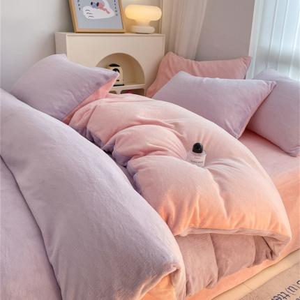 91家纺网 家纺一手货源 找家纺 （总）古吉梦 2023新款牛奶绒纯色双拼（跑量款）四件套