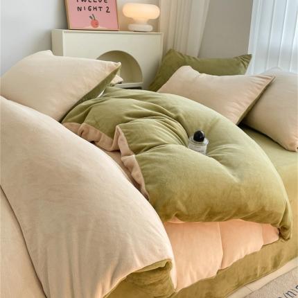 91家纺网 家纺一手货源 找家纺 （总）古吉梦 2023新款牛奶绒纯色双拼（跑量款）四件套