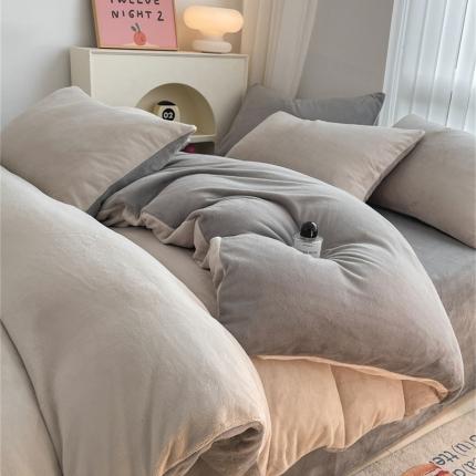 91家纺网 家纺一手货源 找家纺 （总）古吉梦 2023新款牛奶绒纯色双拼（跑量款）四件套