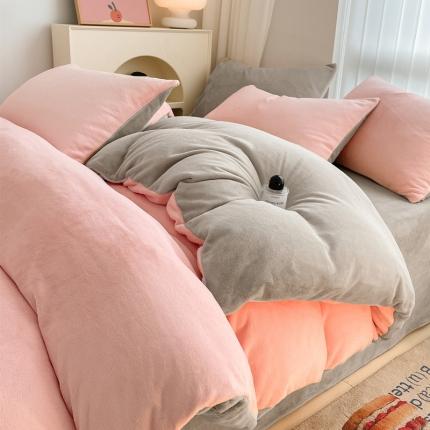 91家纺网 家纺一手货源 找家纺 （总）古吉梦 2023新款牛奶绒纯色双拼（跑量款）四件套