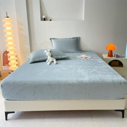 91家纺网 家纺一手货源 找家纺 （总）兰紫橙双面绒纯色法兰绒牛奶绒单床笠、床笠三件套