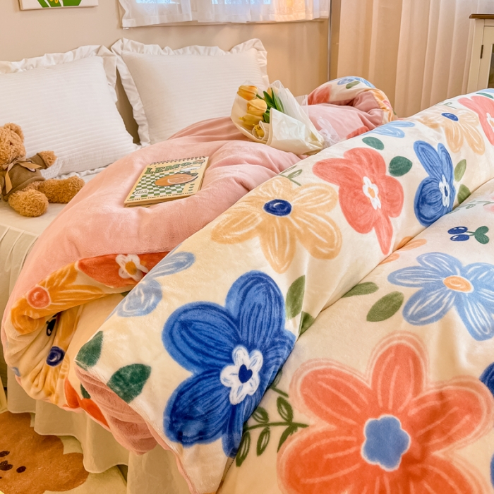 91家纺网 家纺一手货源 找家纺 眠博士 2023新款系列9印花简单款三件套 简单款单被套-花漾粉