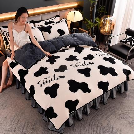 91家纺网 家纺一手货源 找家纺 总 盈超2023新款A类8.5到9斤印花牛奶绒金貂绒床裙款保暖绒四件套