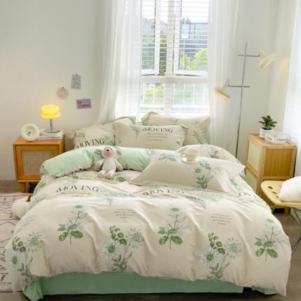 91家纺网 家纺一手货源 找家纺 （总）佰亿莱 2024直播新款小清新印花全棉加厚磨毛四件套