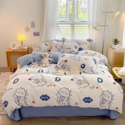 91家纺网 家纺一手货源 找家纺 （总）佰亿莱 2024直播新款小清新印花全棉加厚磨毛四件套